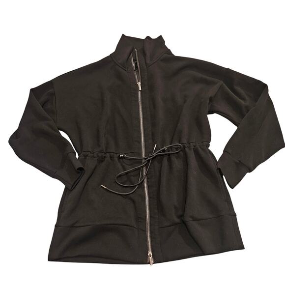 Scoop Jackets & Blazers - Scoop Women’s Medium Black Zip Front Jacket Drawstring Waist Mock Neck Athleisur